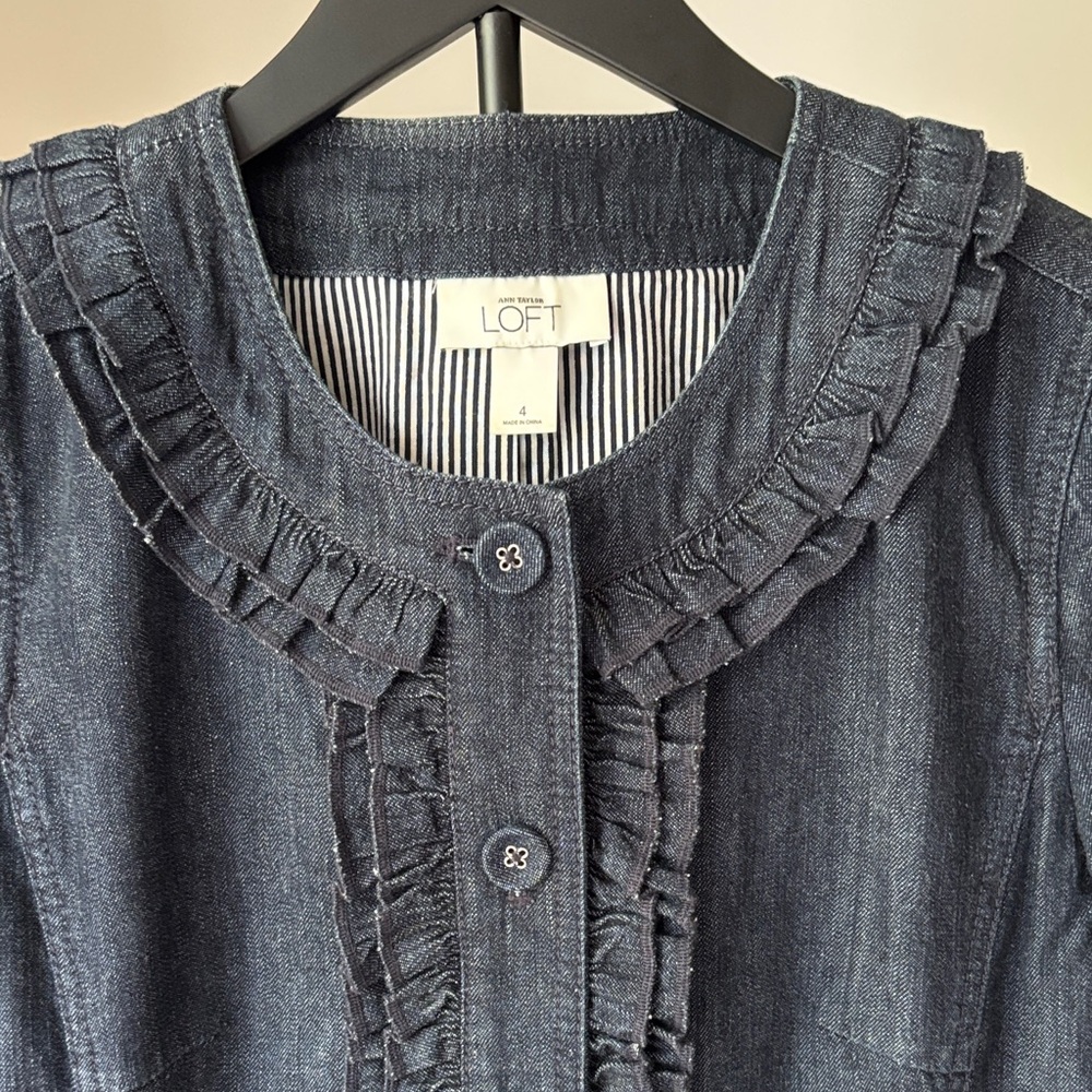 LOFT Ruffled Denim Jacket - Picture 2 of 3
